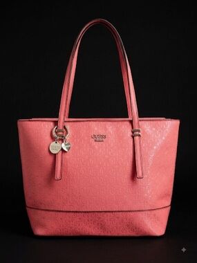 GUESS Coral-Pink Logo Embossed Tote